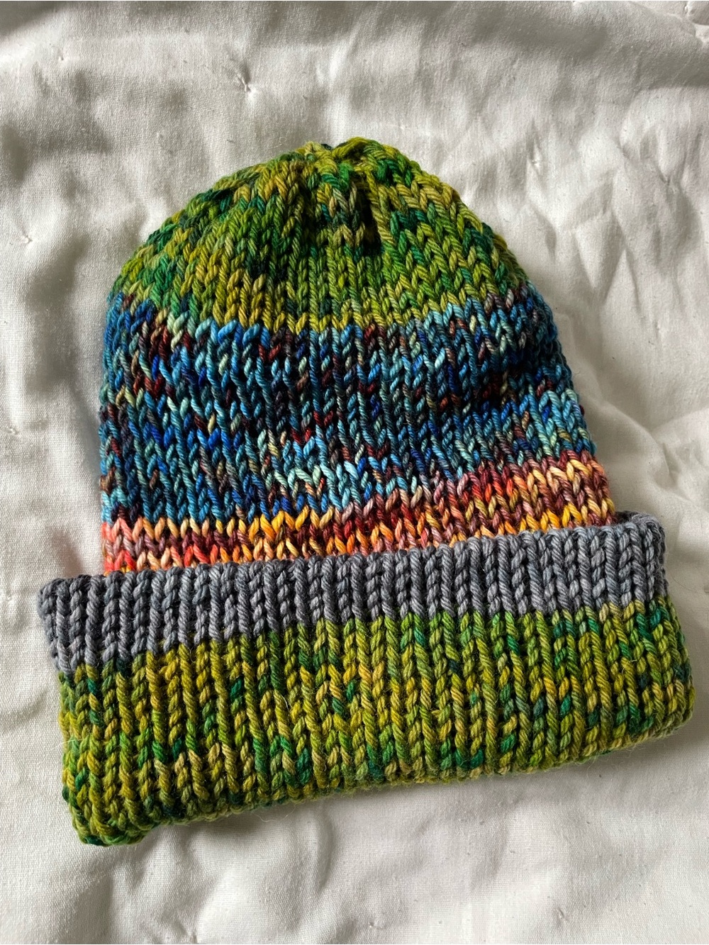 Handmade sustainable luxury wool reversible unisex scrappy hat color block warm